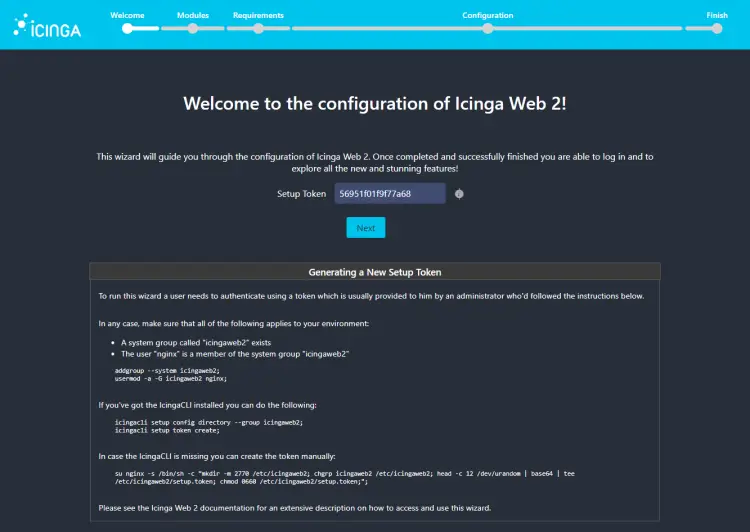 Icinga Web Setup-Seite