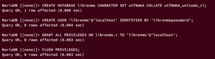 create database and user