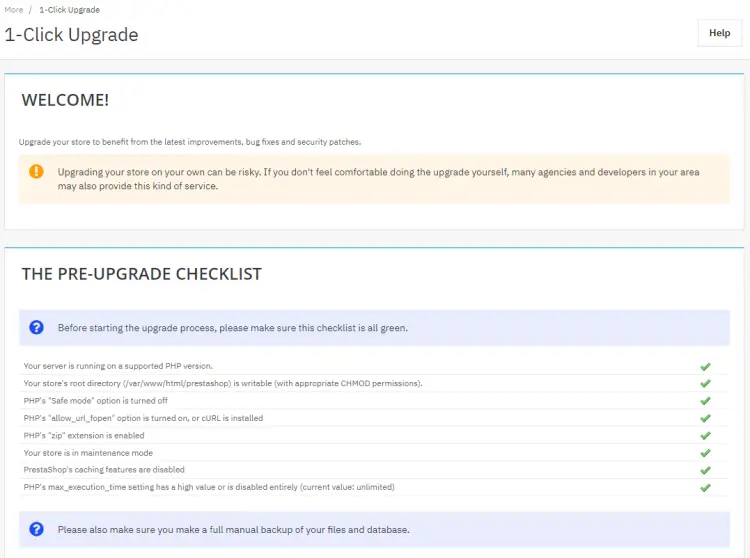Liste de vérification pré-mise à niveau de PrestaShop