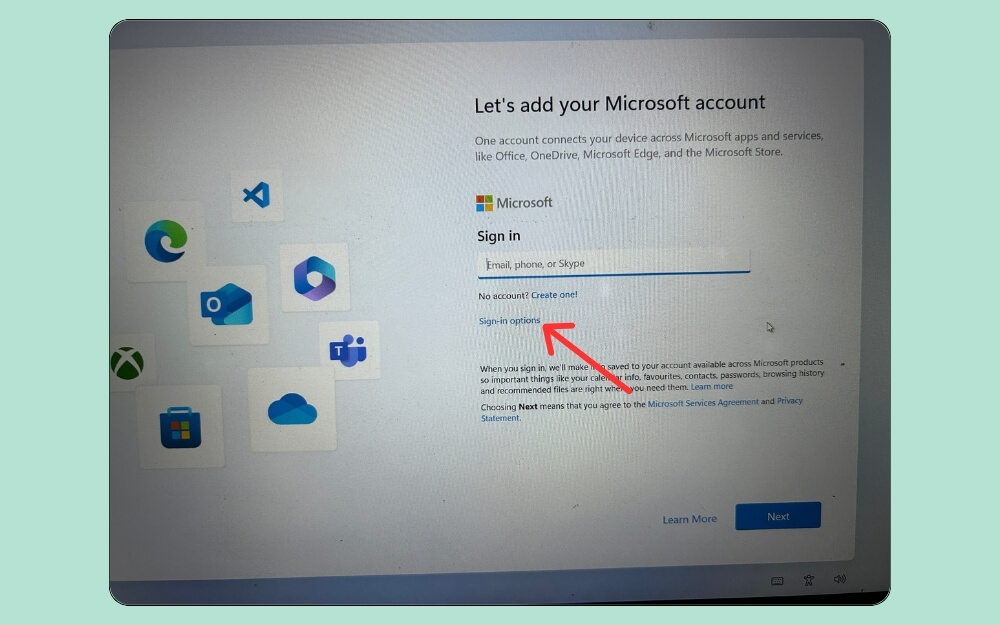 opzioni di accesso all'account microsoft
