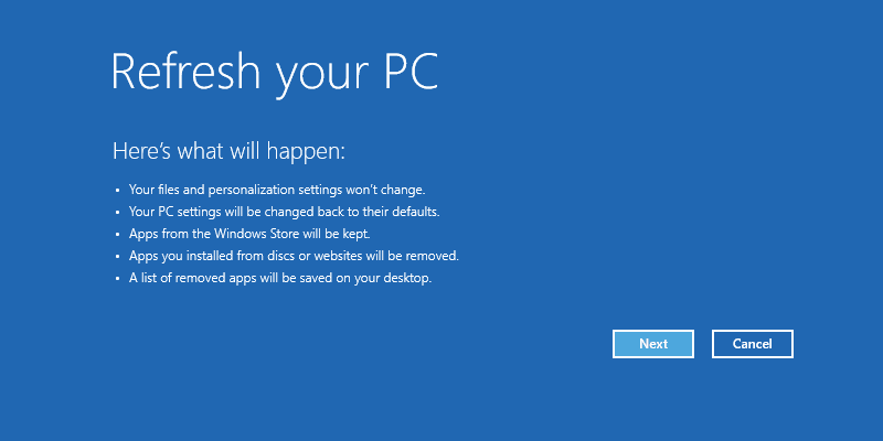 rafraîchir windows 10