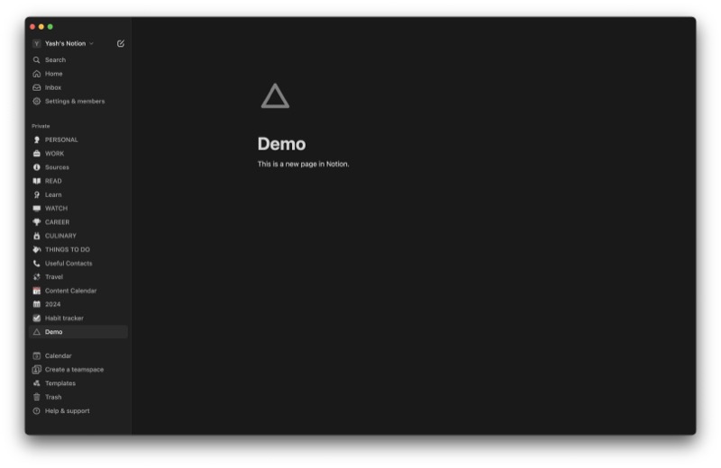 создание новой страницы в notion на mac.