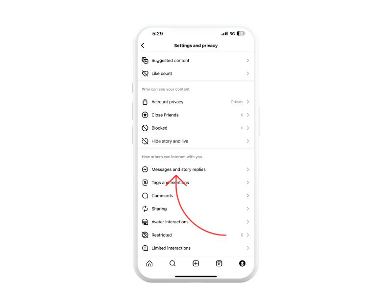 Instagramのメッセージとストーリーの返信設定