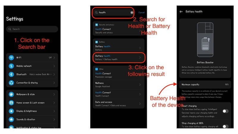 controlla la salute della batteria dall'app impostazioni