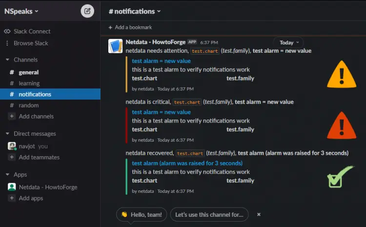 Netdata Notifiche di Test Slack