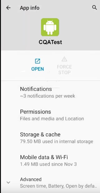 rimuovere l'app CQATest