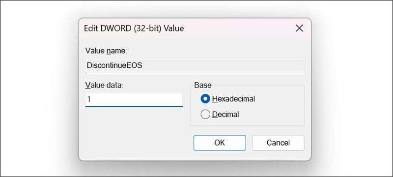 remover notificação de fim de suporte via editor do registro