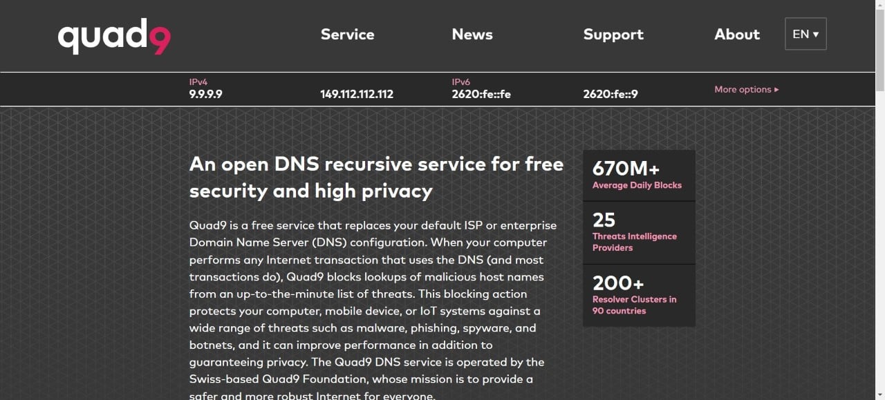 serviço dns quad 9