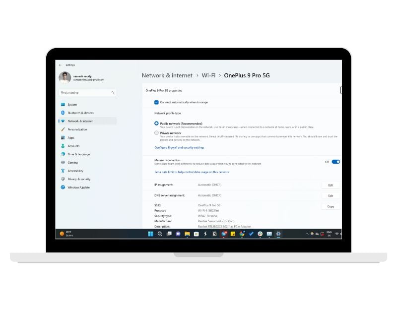 imagen mostrando conexiones a internet en windows 11