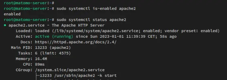 verificar servicio apache2