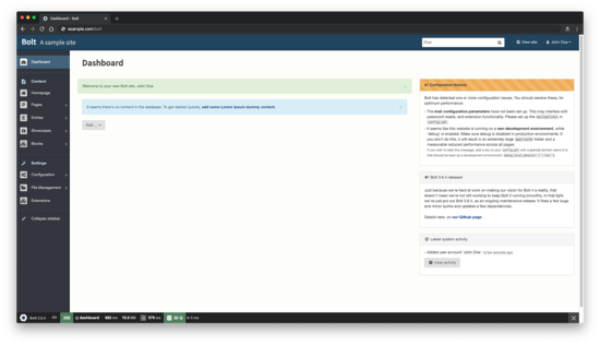 Painel do Bolt CMS