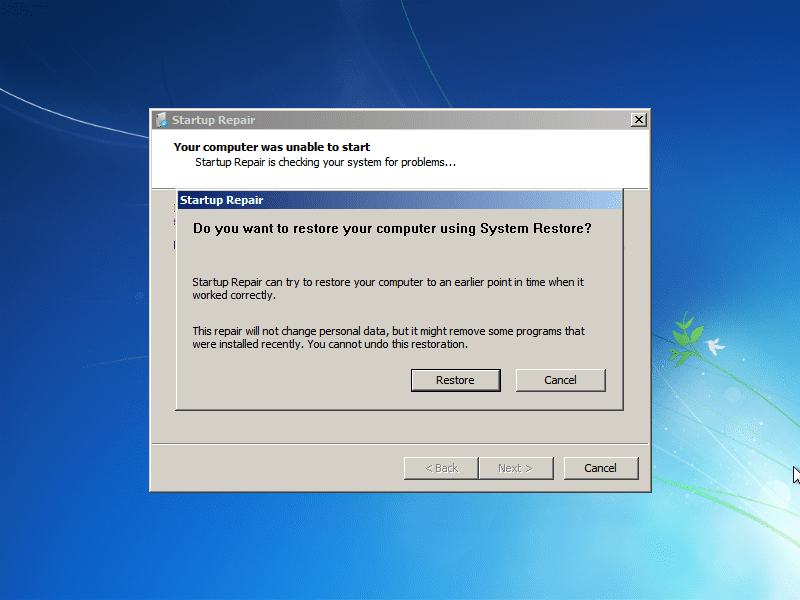 正しく行った場合、この画面が表示されるはずです。「Windowsが正しくシャットダウンされませんでした」というメッセージが表示された場合は、再試行してください。そうでない場合は、「スタートアップ修復を開始」を選択します。