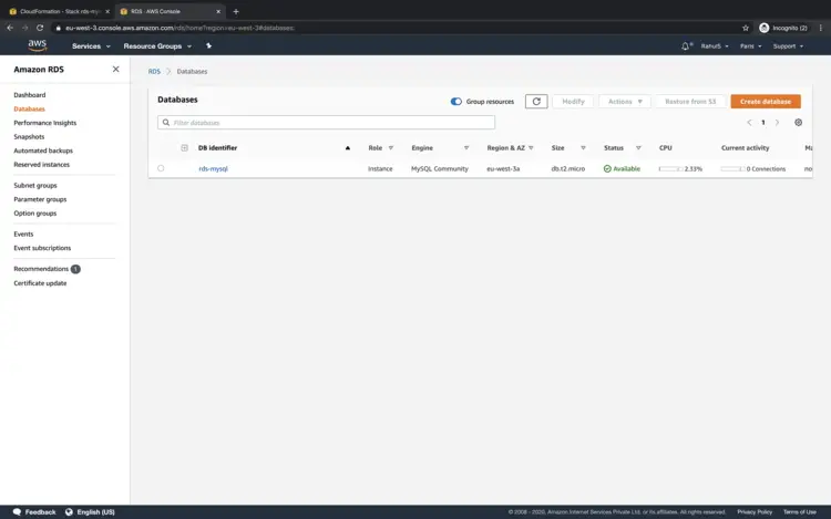 Base de données MySQL sur AWS