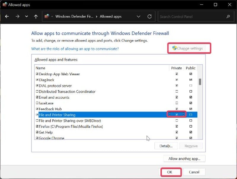 8 Möglichkeiten zur Behebung des Fehlers „Der lokale Gerätename wird bereits verwendet“ in Windows - Datei- und Druckfreigabe durch die Firewall zulassen