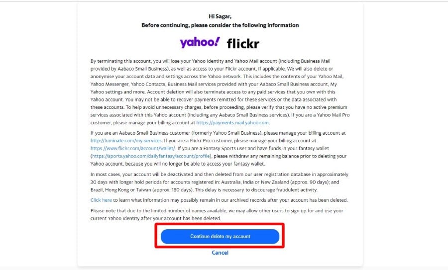 как удалить вашу учетную запись yahoo
