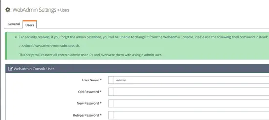 Paramètres WebAdmin
