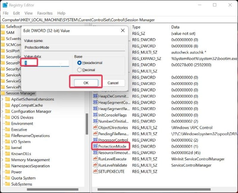 8 Möglichkeiten zur Behebung des Fehlers „Der lokale Gerätename wird bereits verwendet“ in Windows - Ändern des ProtectionMode-Werts in der Registrierung