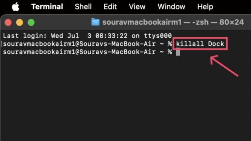 Befehl killall dock im Terminal ausführen