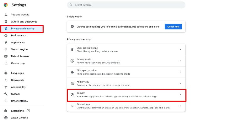impostazioni di sicurezza google chrome