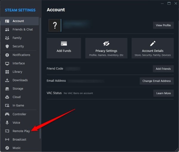 gioco remoto client steam