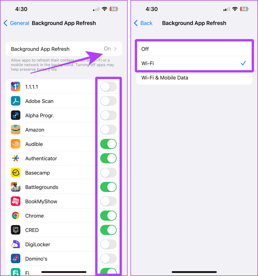 configurações de atualização em segundo plano iphone