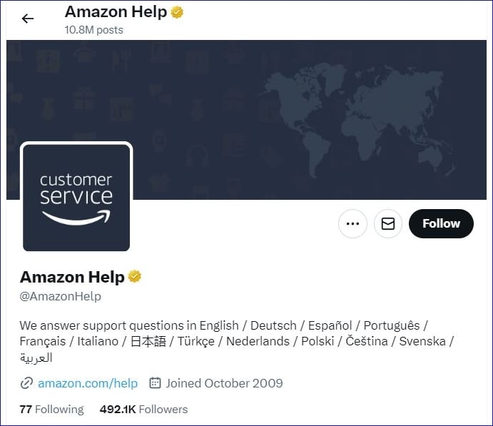 handle di supporto amazon su twitter