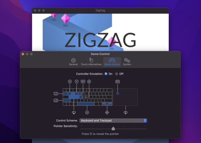 options de contrôleur de jeu de l'application ios sur mac