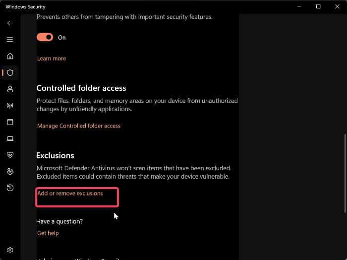 Adicionar ou remover exclusão