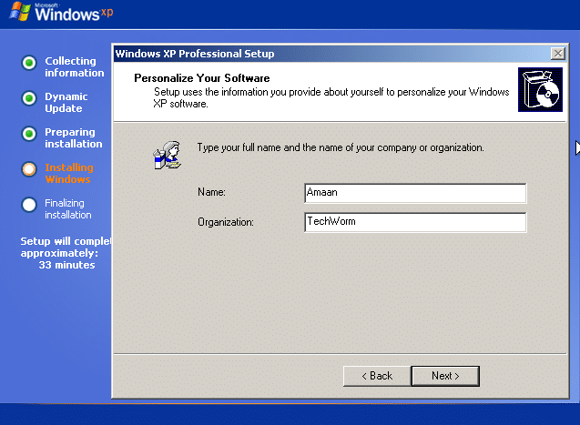 Paramètres de l'émulateur Windows XP